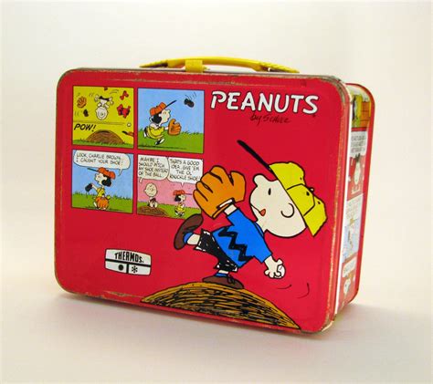 peanuts metal lunch box|peanuts vintage lunch box.